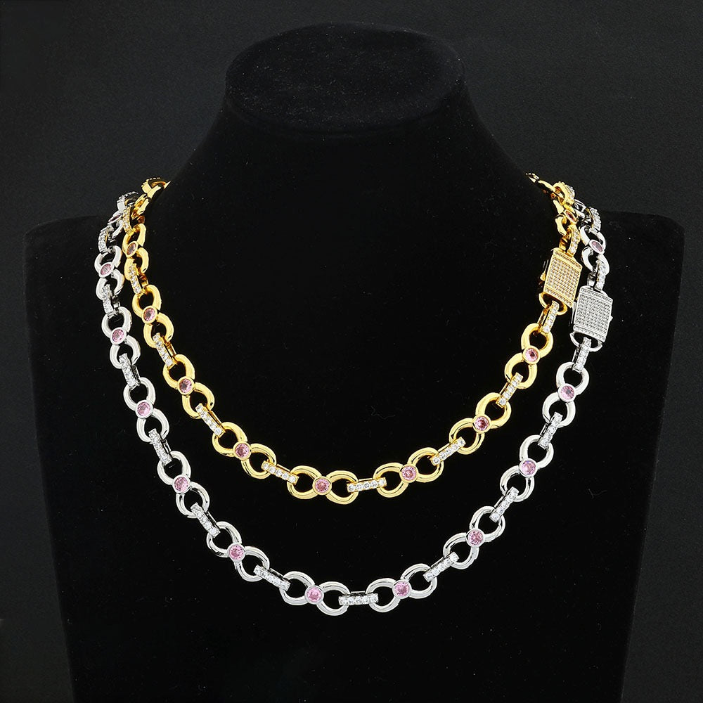 12mm Pink Daimonds With Infinity Cuban Link Chains
