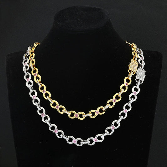 12mm Pink Daimonds With Infinity Cuban Link Chains