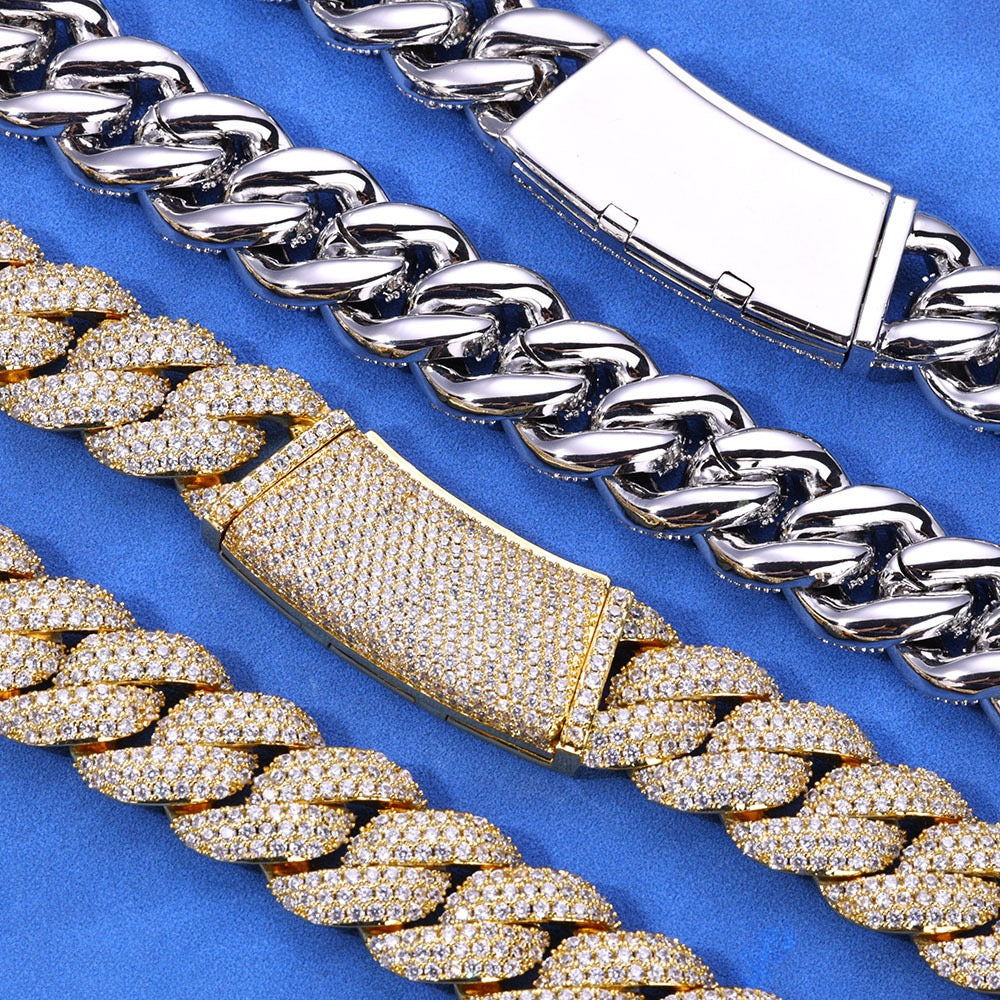 18mm S925 & Moissanite Three Row Cuban Link Chain