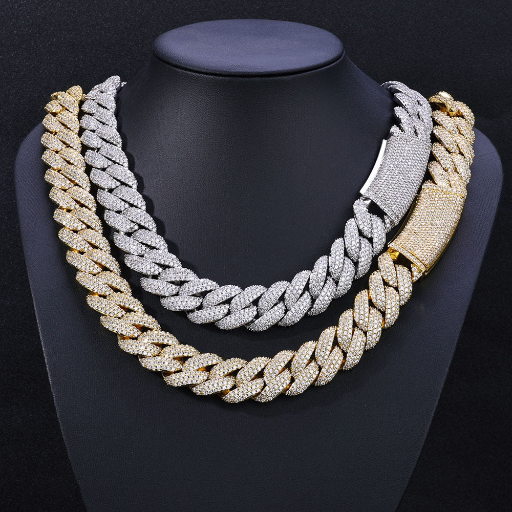 18mm S925 & Moissanite Three Row Cuban Link Chain