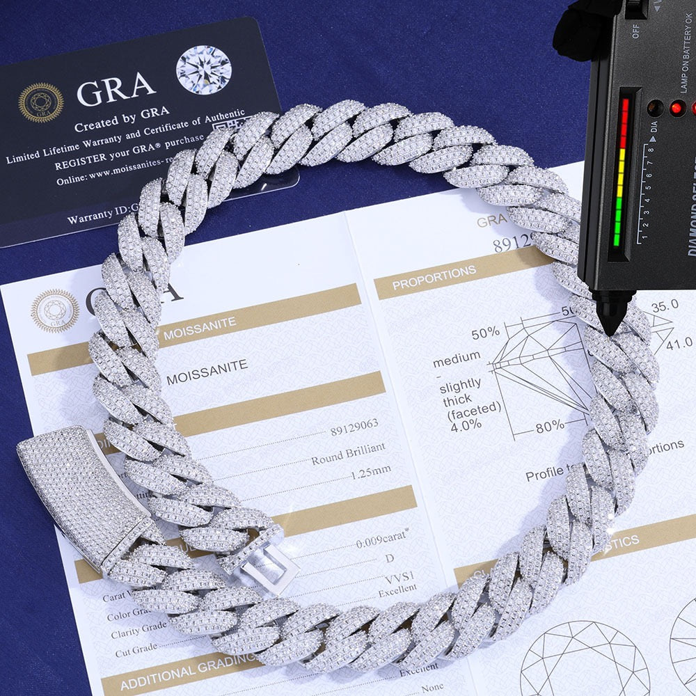 18mm S925 & Moissanite Three Row Cuban Link Chain