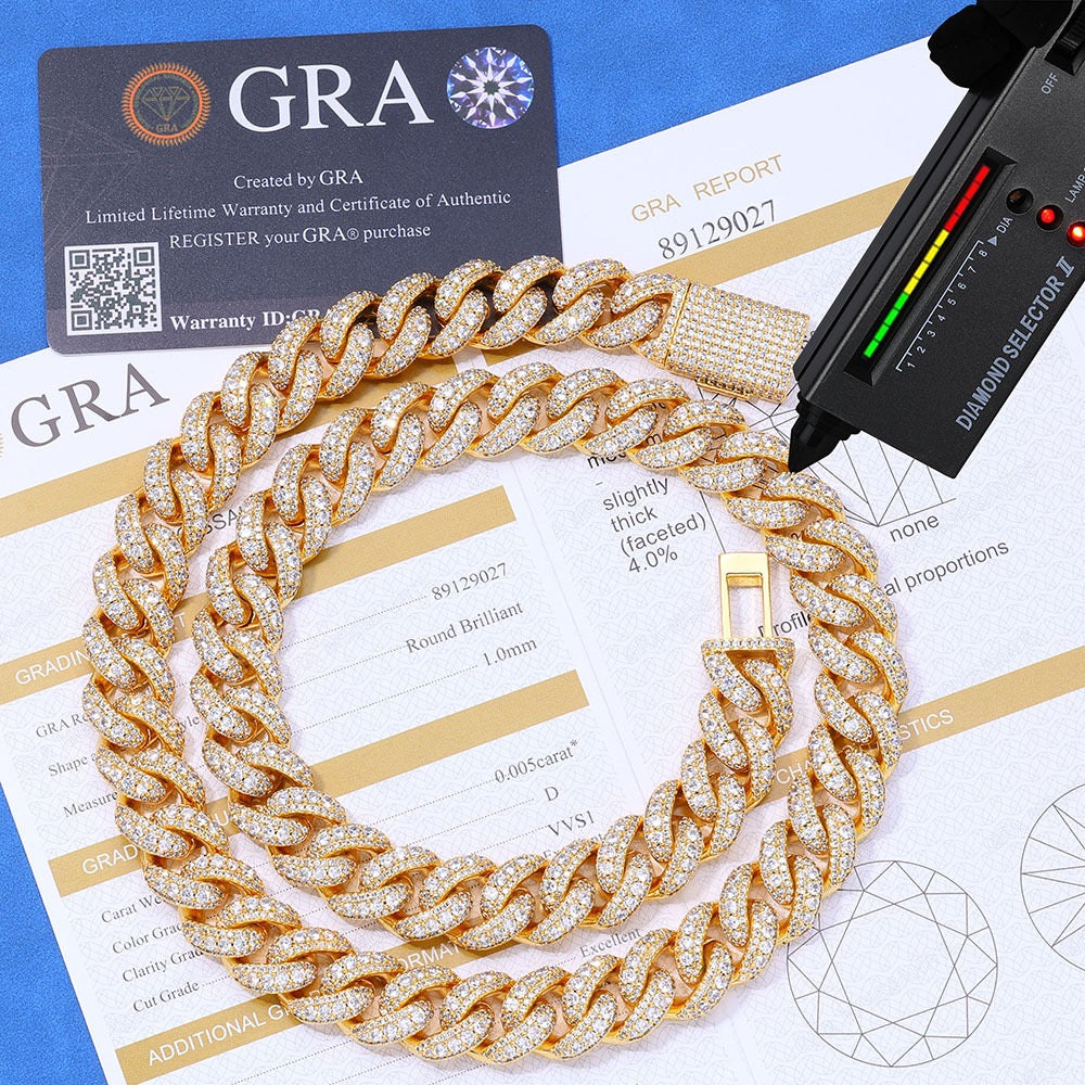 15mm S925 & Moissanite Cuban Link Chain