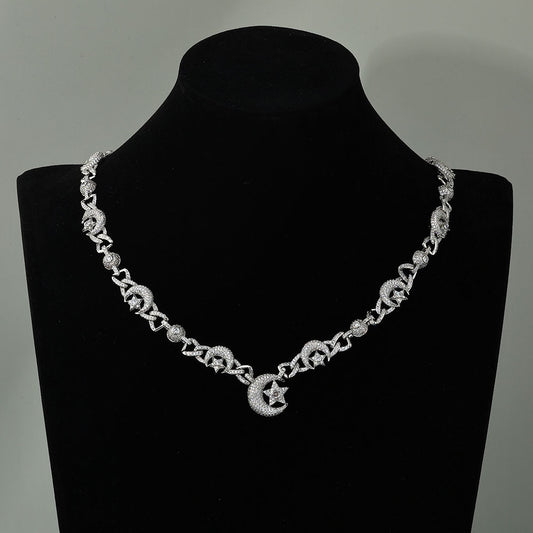 S925 & Moissanite Moon and Star Chain