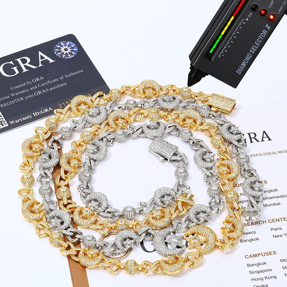 S925 & Moissanite Moon and Star Chain