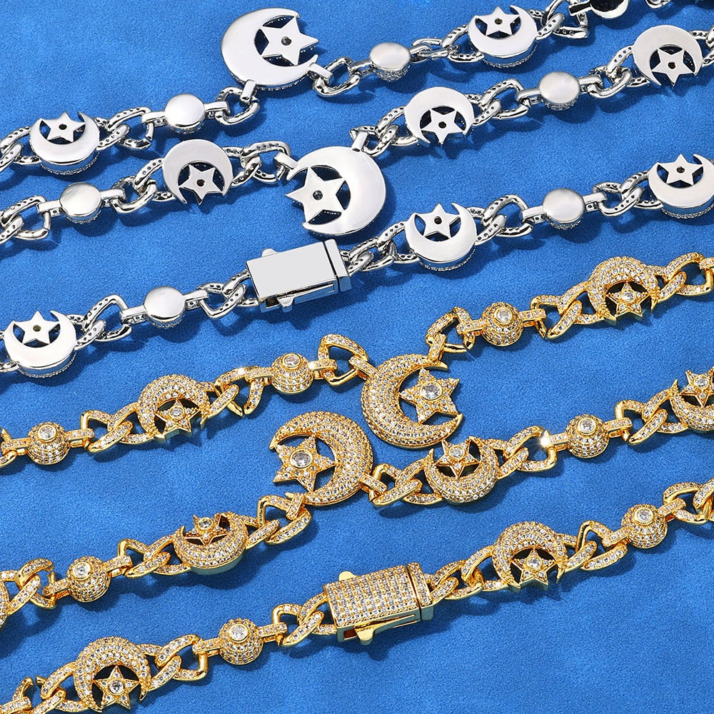 S925 & Moissanite Moon and Star Chain