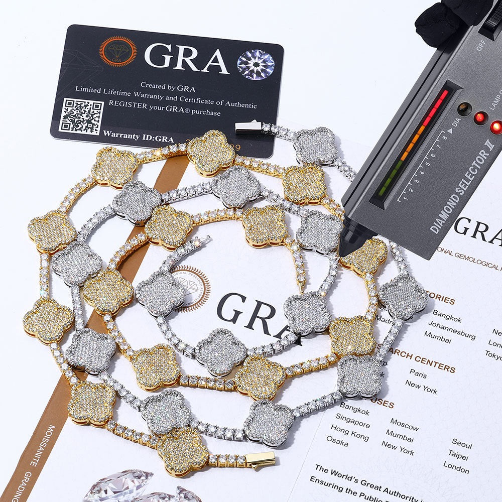 3.5mm S925 & Moissanite Four-Leaf Clover Cuban Chain