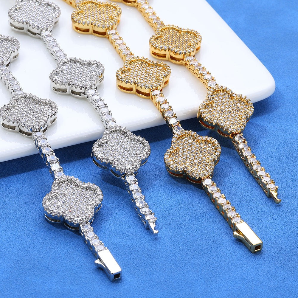 3.5mm S925 & Moissanite Four-Leaf Clover Cuban Chain