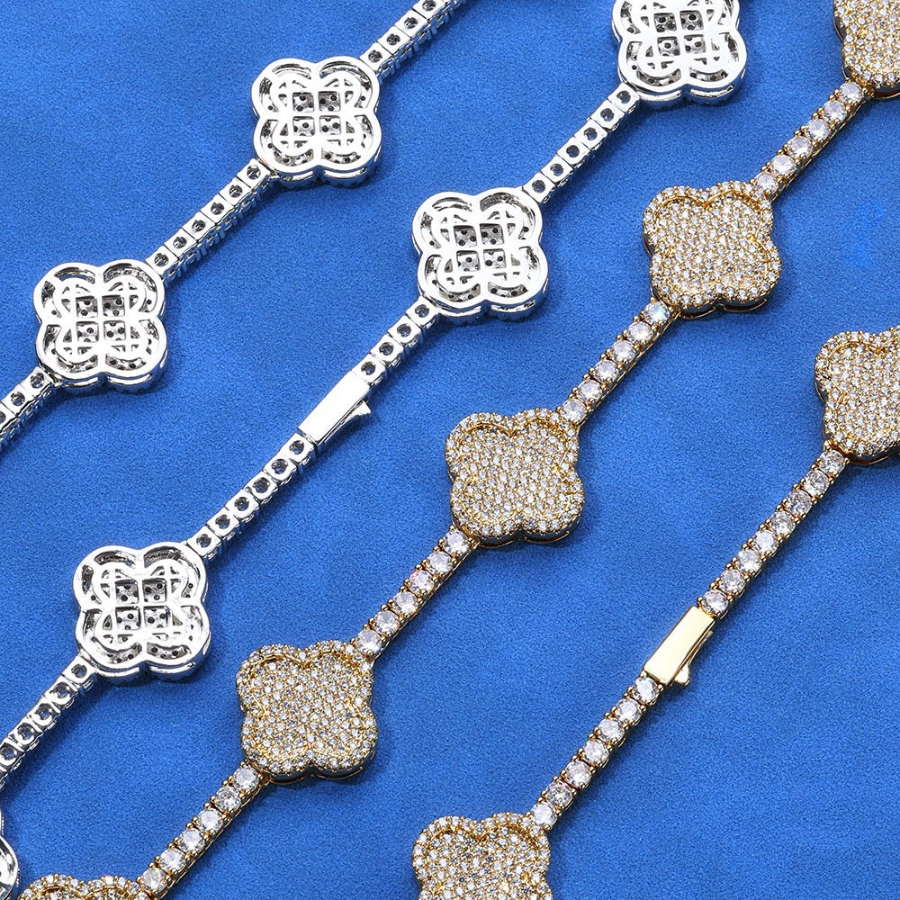 3.5mm S925 & Moissanite Four-Leaf Clover Cuban Chain