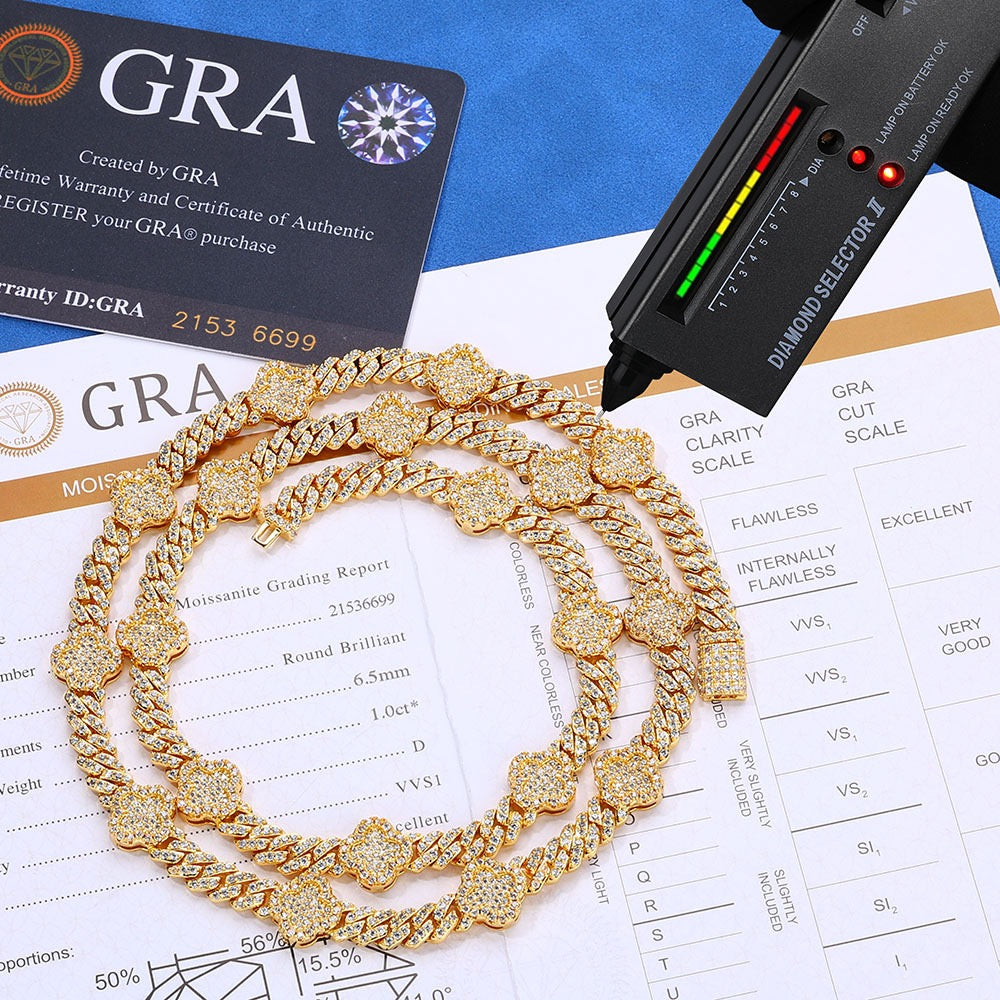 6mm S925 & Moissanite Four-Leaf Clover Cuban Chain