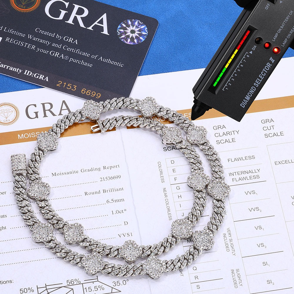 6mm S925 & Moissanite Four-Leaf Clover Cuban Chain