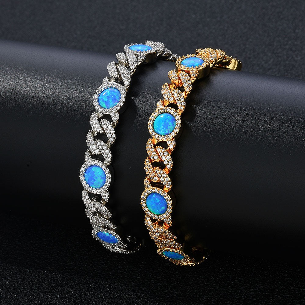 8mm Iced Blue Daimonds Cuban Link Bracelet