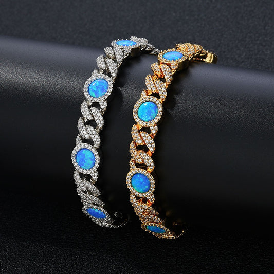 8mm Iced Blue Daimonds Cuban Link Bracelet