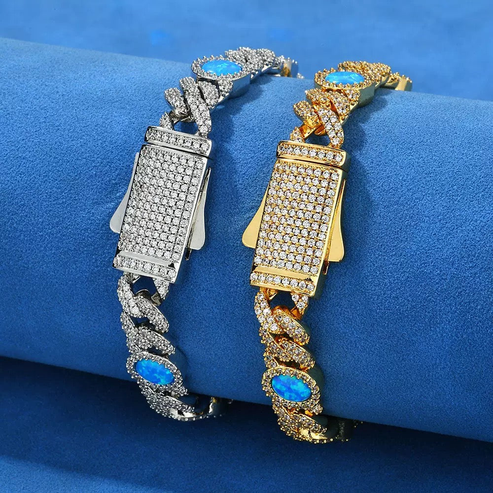 8mm Iced Blue Daimonds Cuban Link Bracelet