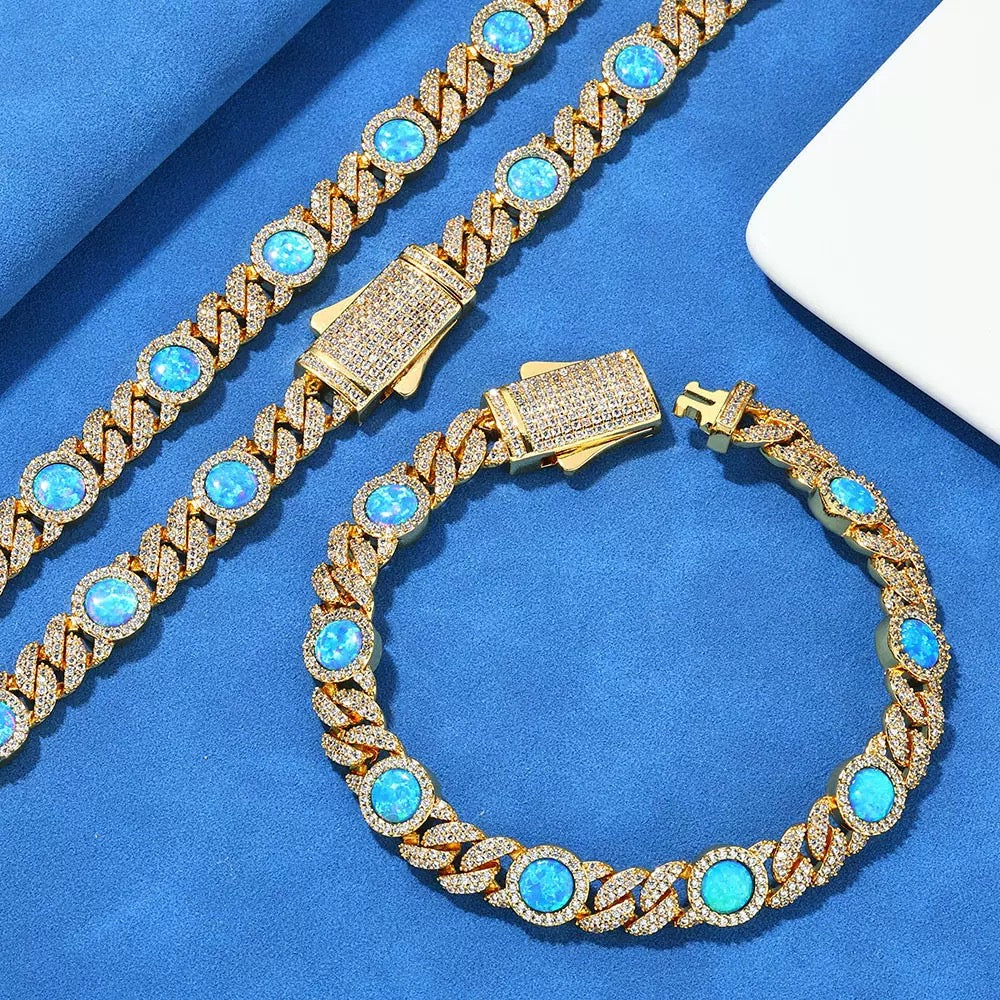 8mm Iced Blue Daimonds Cuban Link Bracelet