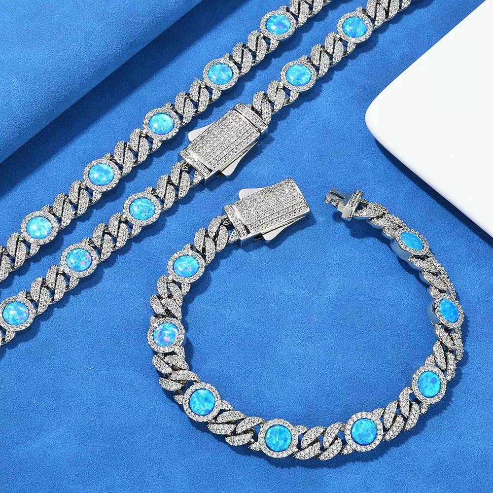 8mm Iced Blue Daimonds Cuban Link Bracelet