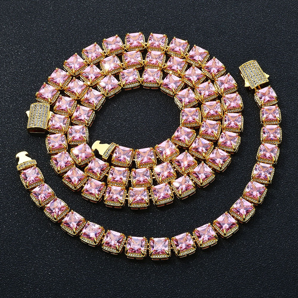 10mm Pink Stones Clustered Tennis Bracelet