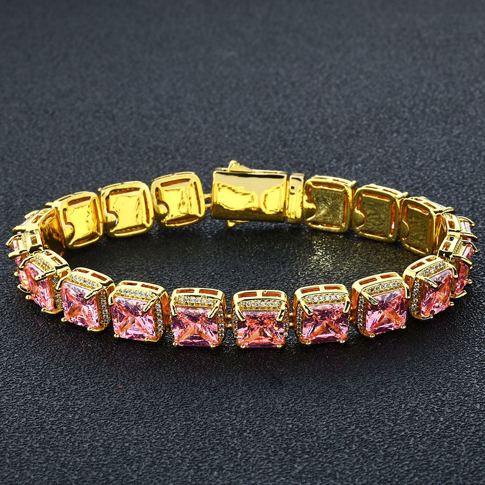 10mm Pink Stones Clustered Tennis Bracelet