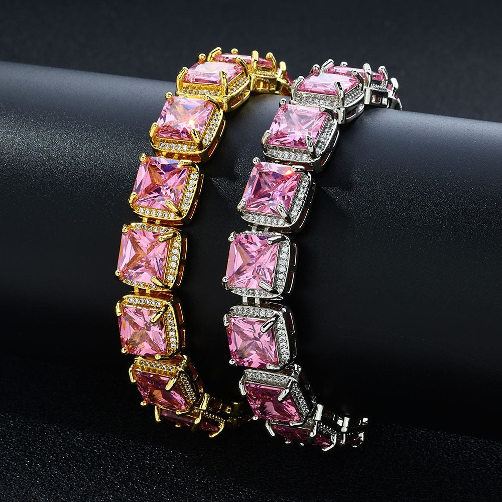 10mm Pink Stones Clustered Tennis Bracelet