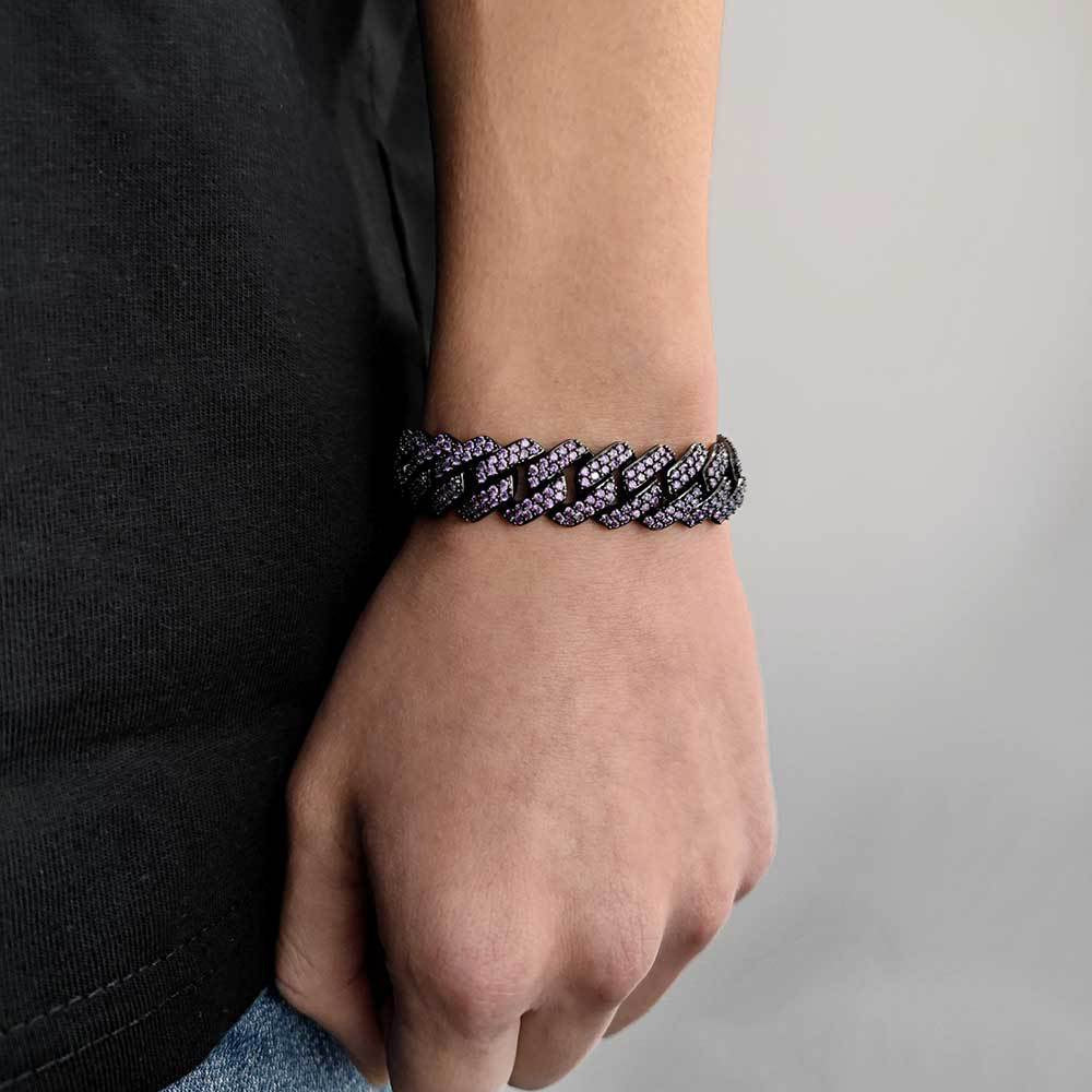 15mm Purple Iced Cuban Link Bracelet
