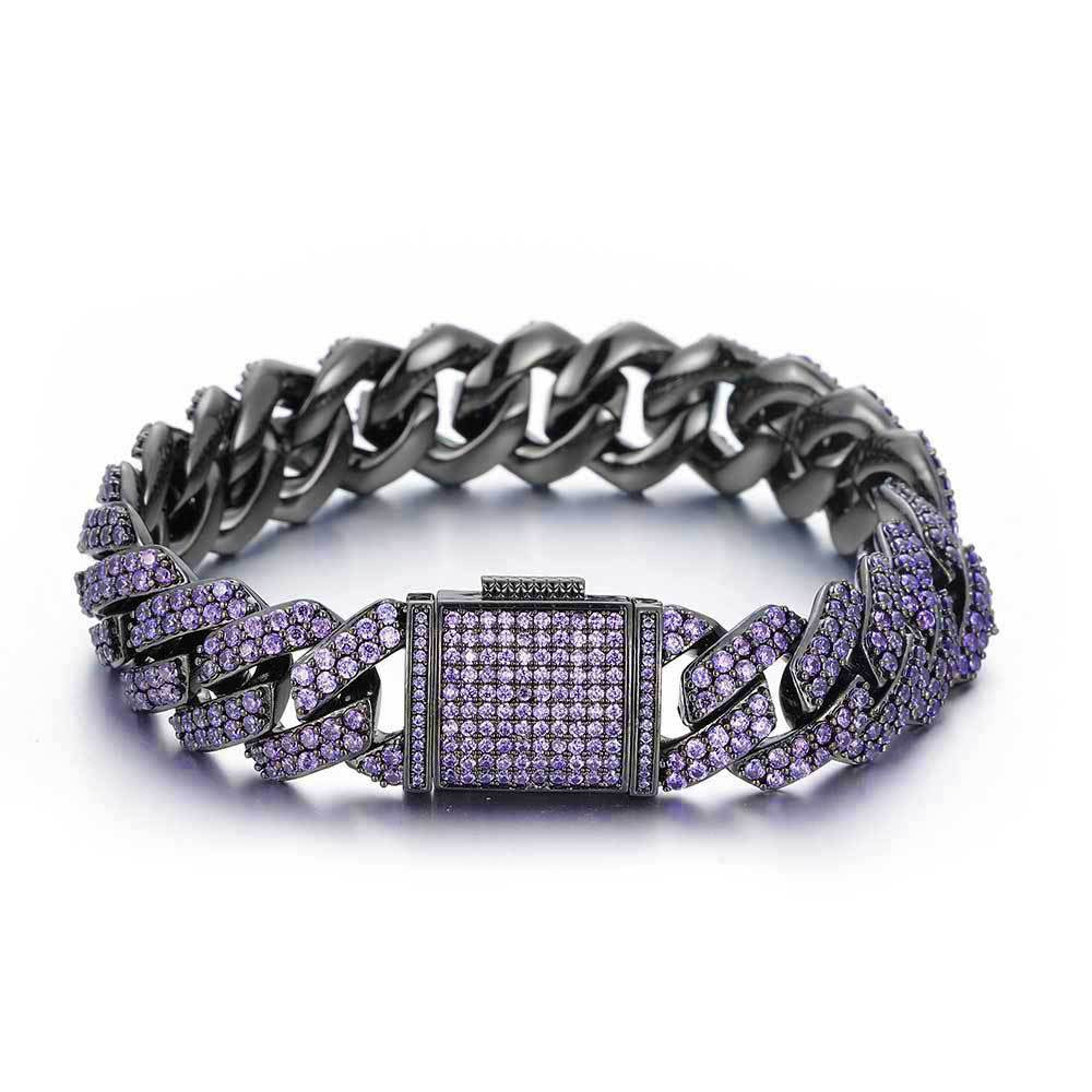 15mm Purple Iced Cuban Link Bracelet