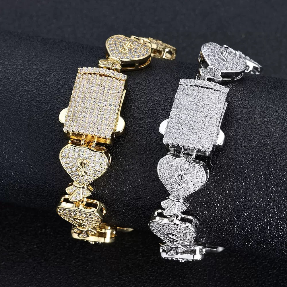 15mm Iced Dollar $ Cuban Bracelet