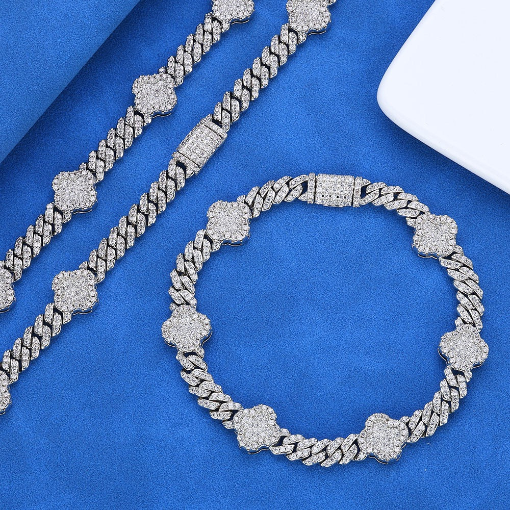 6mm Iced Four-Leaf Clover Cuban Bracelet