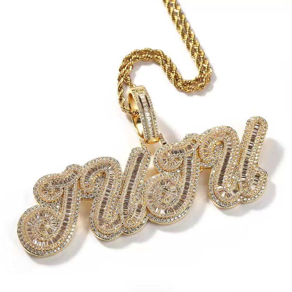 Giant Iced A-Z Baguette Letter Pendant
