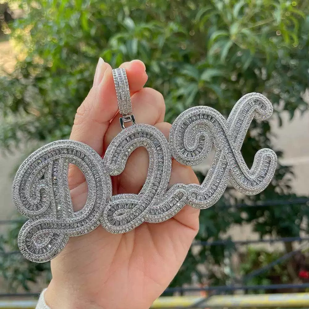 Giant Iced A-Z Baguette Letter Pendant