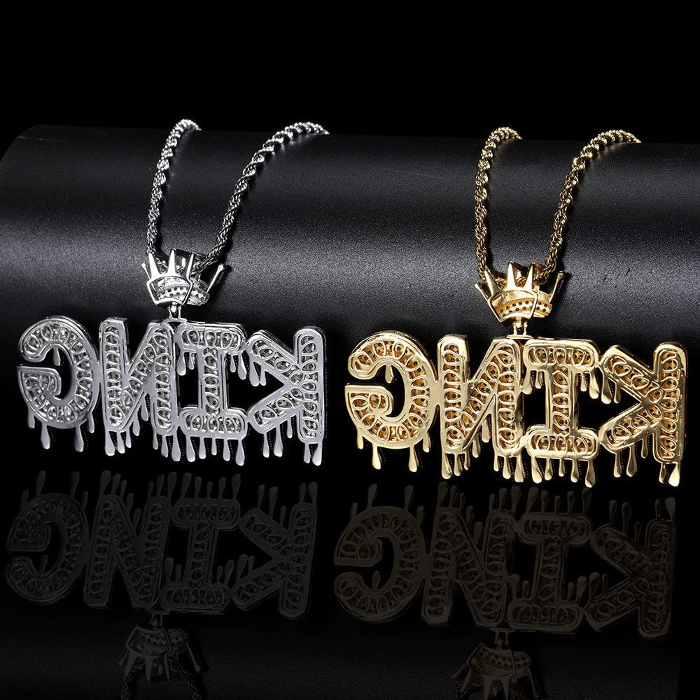 Iced Crown Drip Letters Pendant