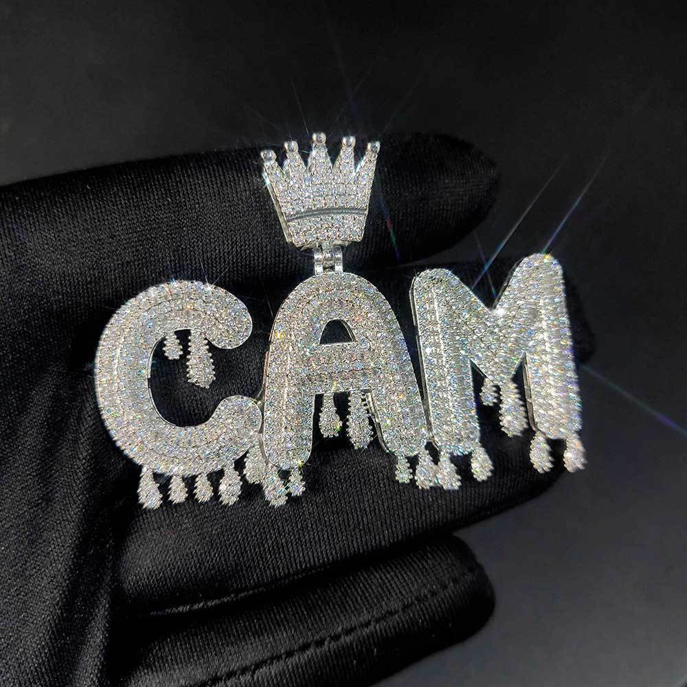 Iced Crown Drip Letters Pendant