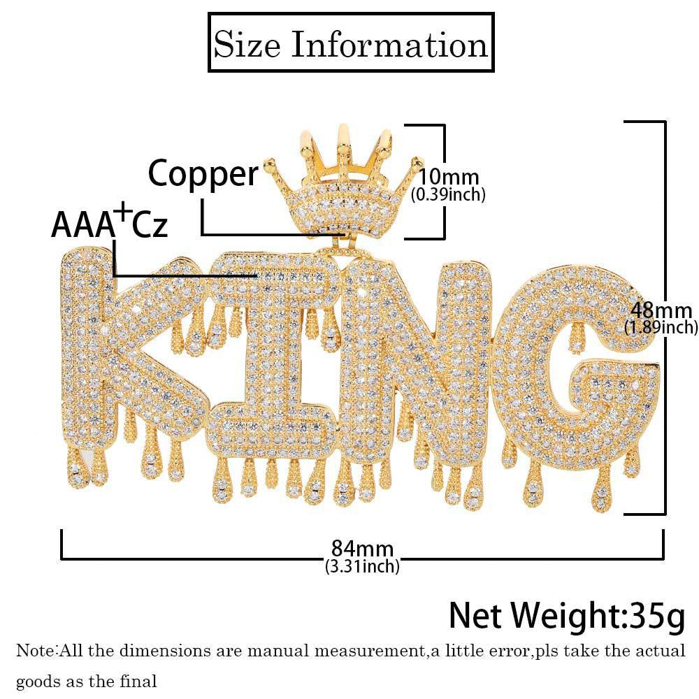 Iced Crown Drip Letters Pendant