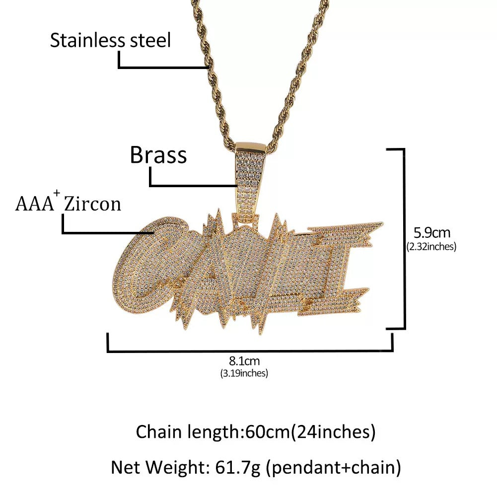 Iced Three-Row Daimonds Letters Pendant