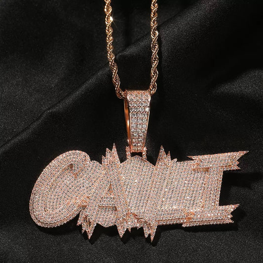 Iced Three-Row Daimonds Letters Pendant