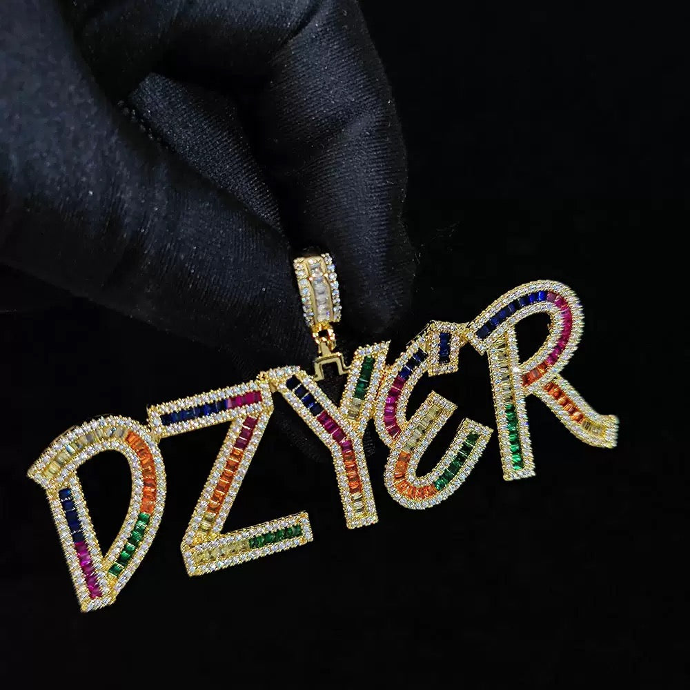 Iced Multi-Color Letters Pendant