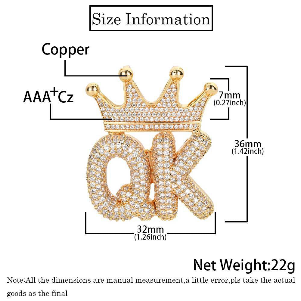 Iced Crown Bubble Letters Pendant