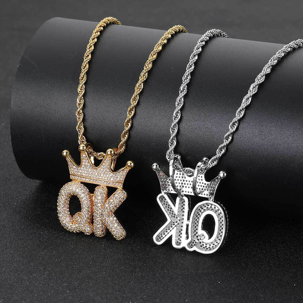Iced Crown Bubble Letters Pendant