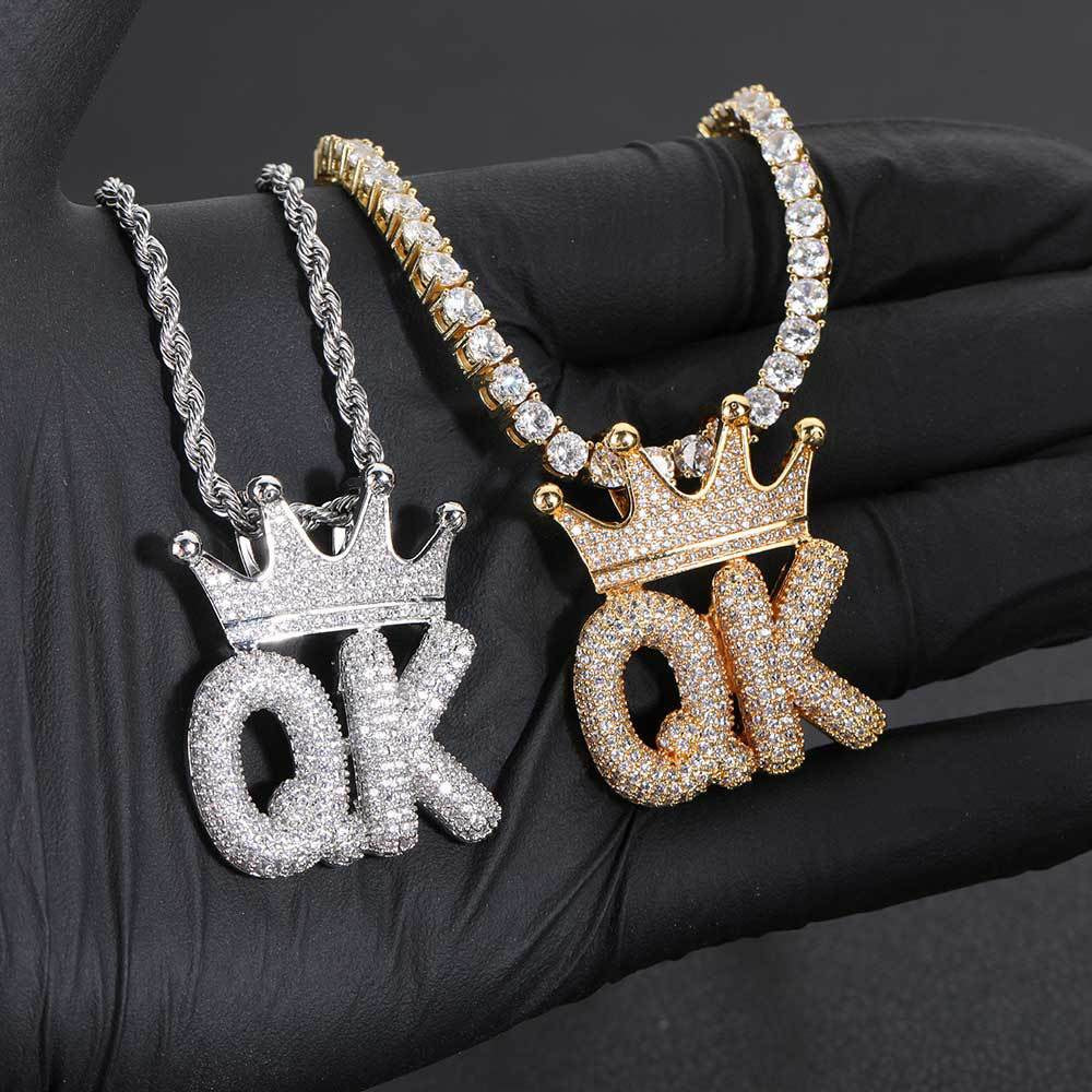 Iced Crown Bubble Letters Pendant