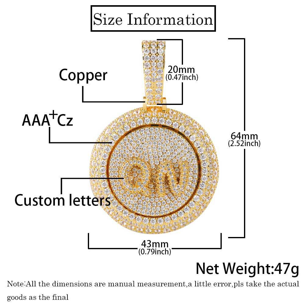 Iced A-Z Custom Letters Rotatable Pendant