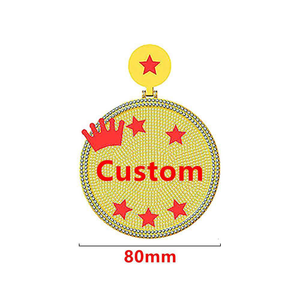 Iced Out Custom Letters With Star & Crown Round Pendant