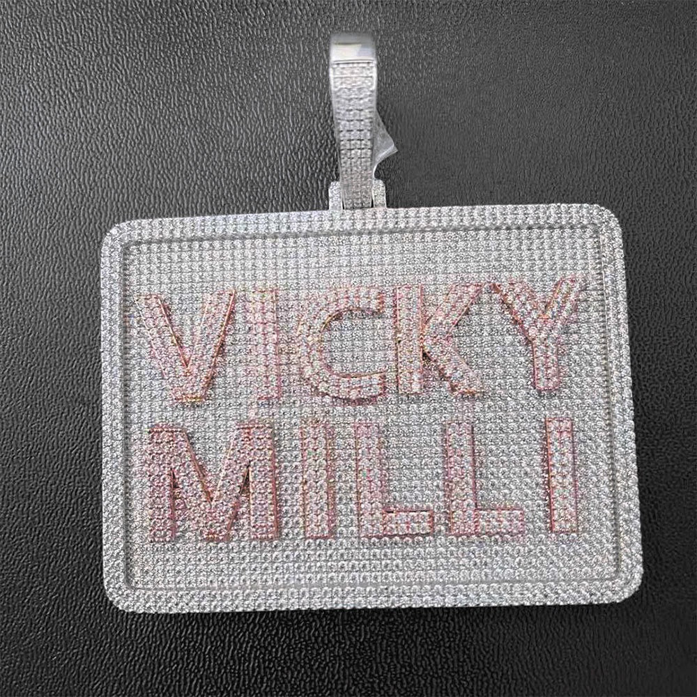 Iced Custom Letters Rectangle Pendant