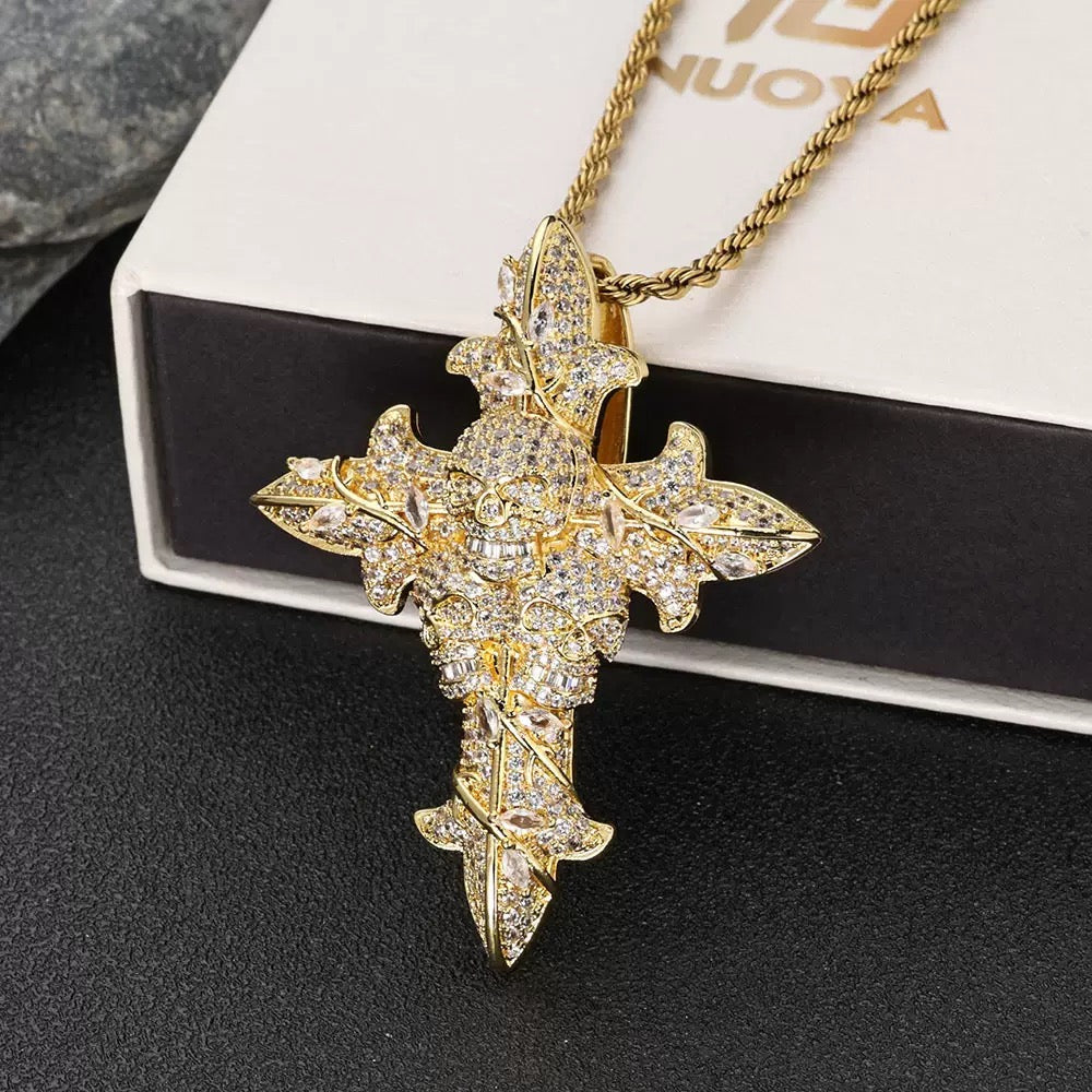 925S & Moissanite Cross With Skeleton Pendant