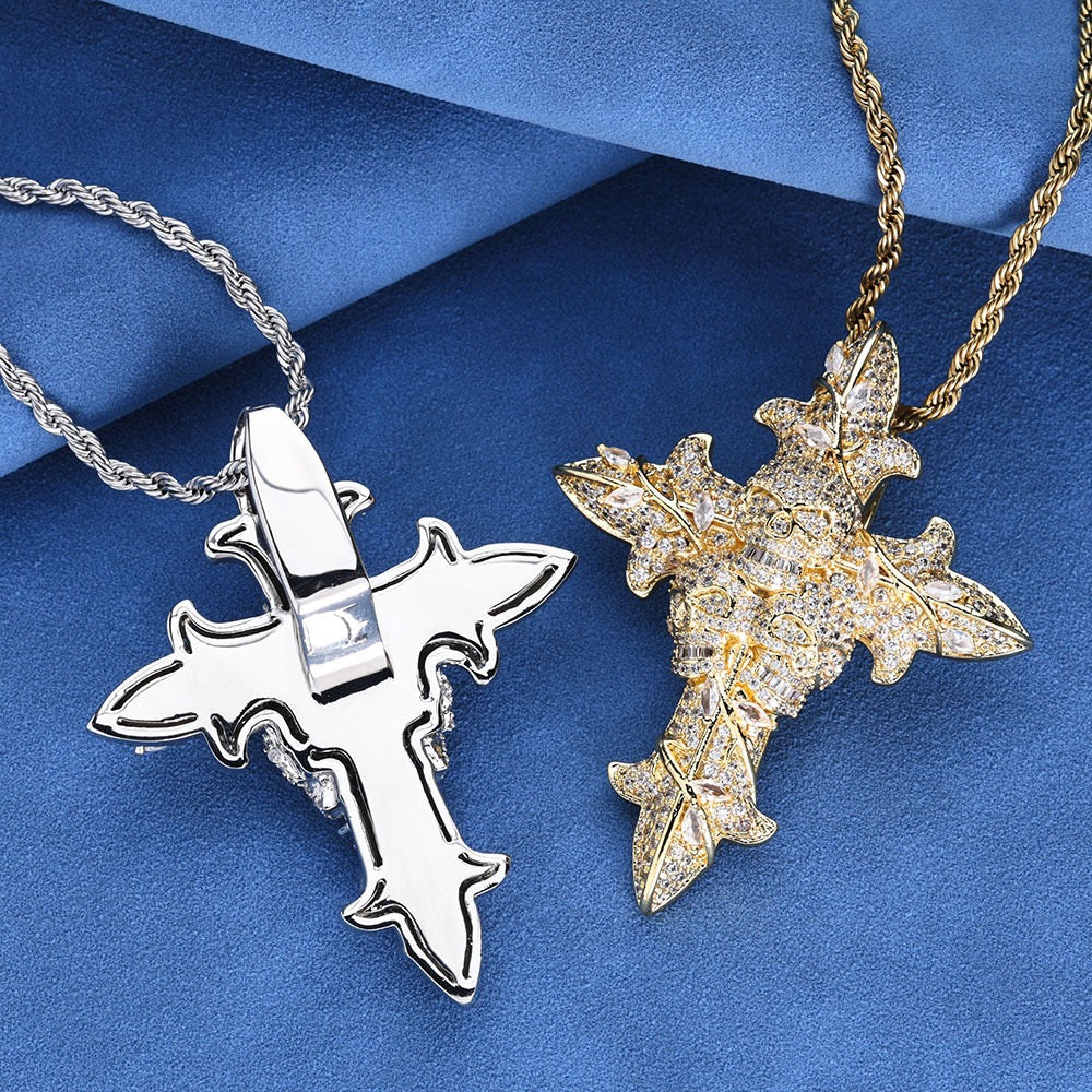925S & Moissanite Cross With Skeleton Pendant