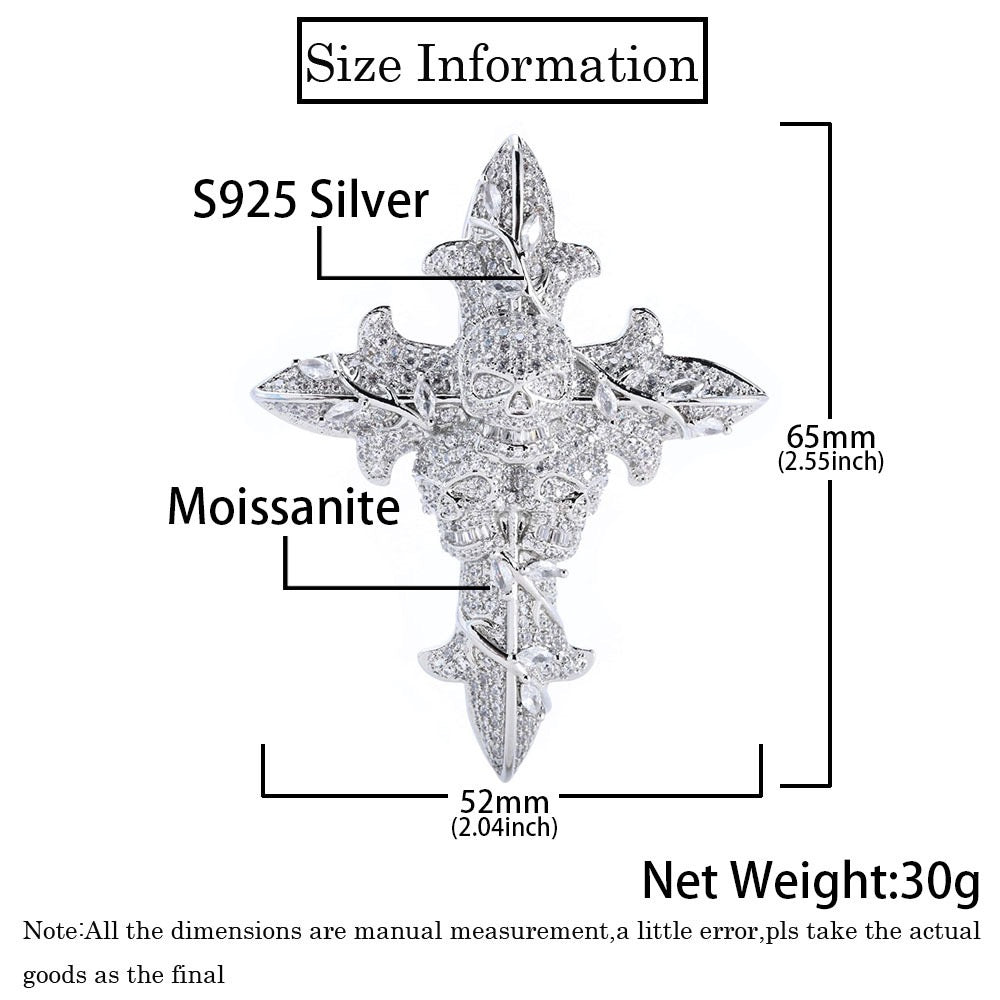 925S & Moissanite Cross With Skeleton Pendant