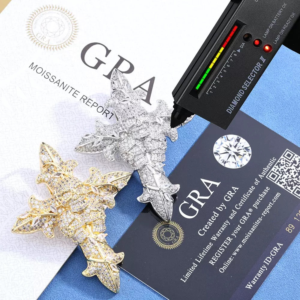 925S & Moissanite Cross With Skeleton Pendant