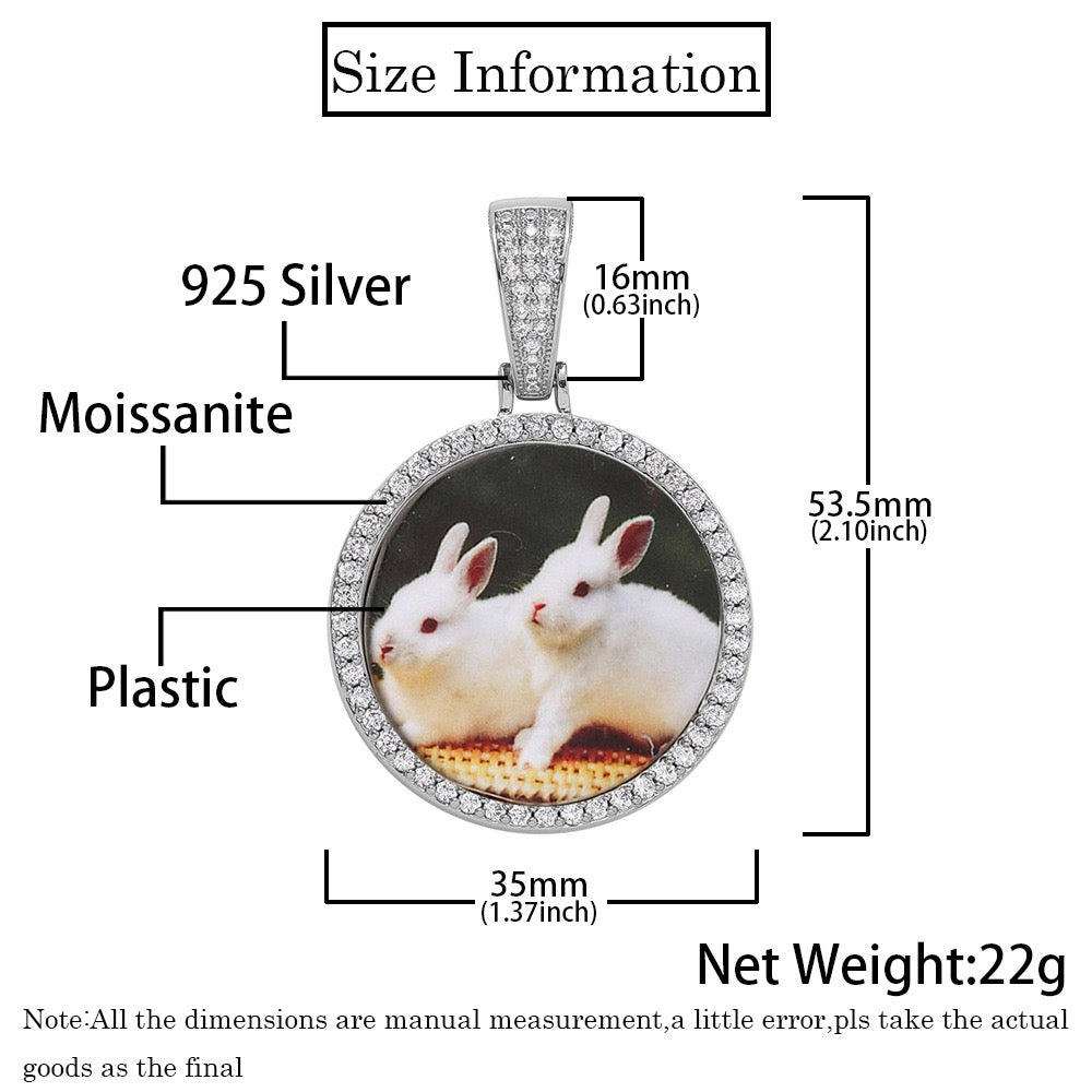 925S & Moissanite Round Custom Picture Pendant