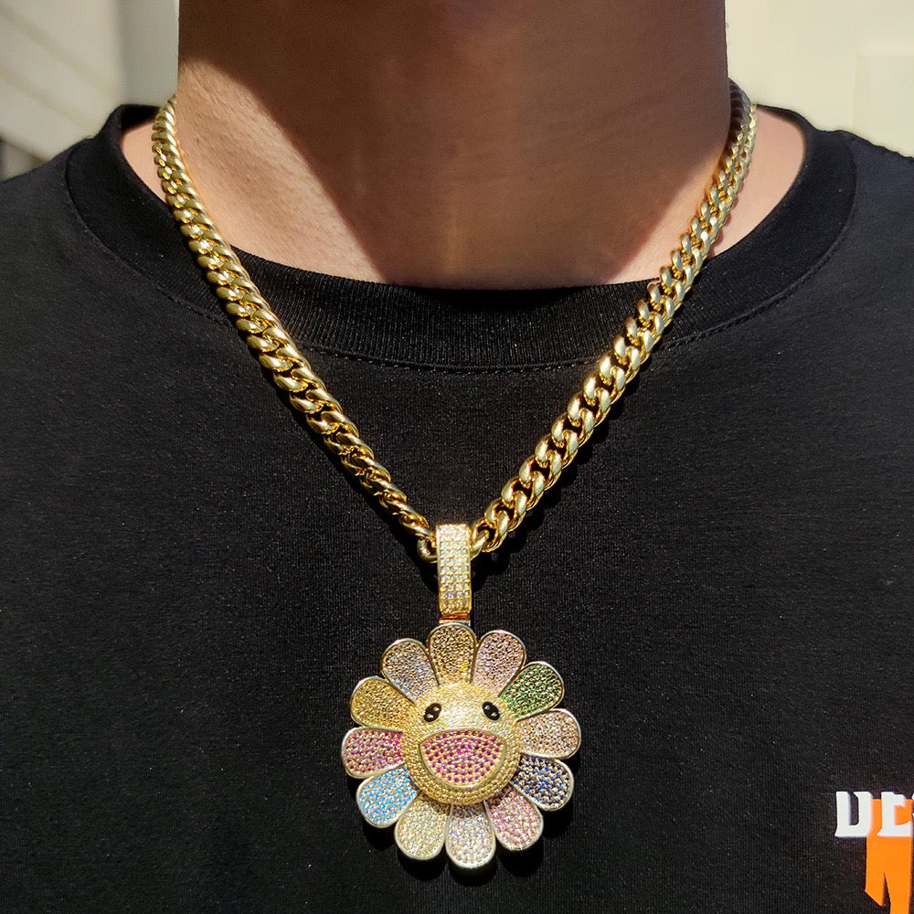 Iced Smile Rotating Sunflower Pendant
