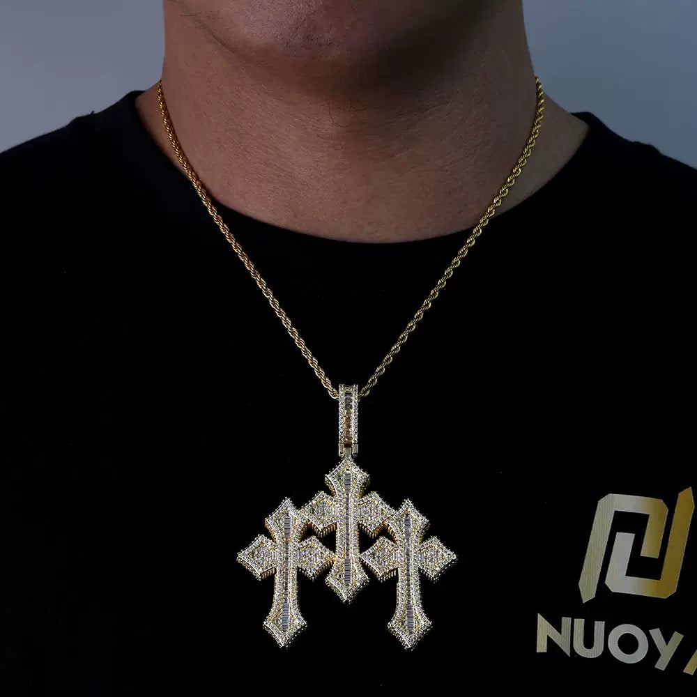 Iced Triple Cross Pendant