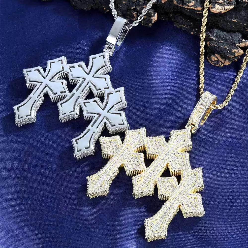 Iced Triple Cross Pendant