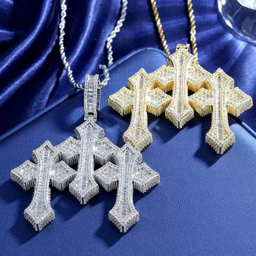 Iced Triple Cross Pendant