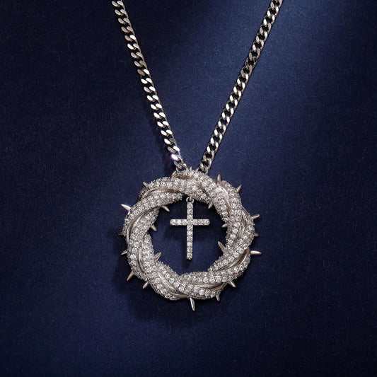 Iced Crown Of Thorns With Cross Pendant